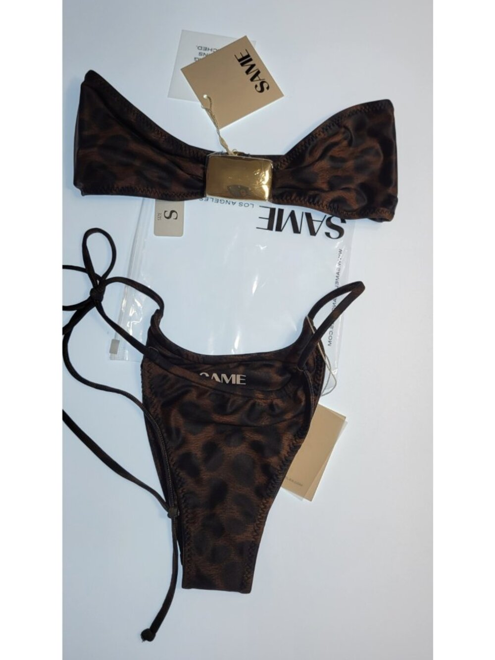 SAME LOS ANGELES BIKINY WOMENS Knotted Top / Bootom Small 90's Brown /Black